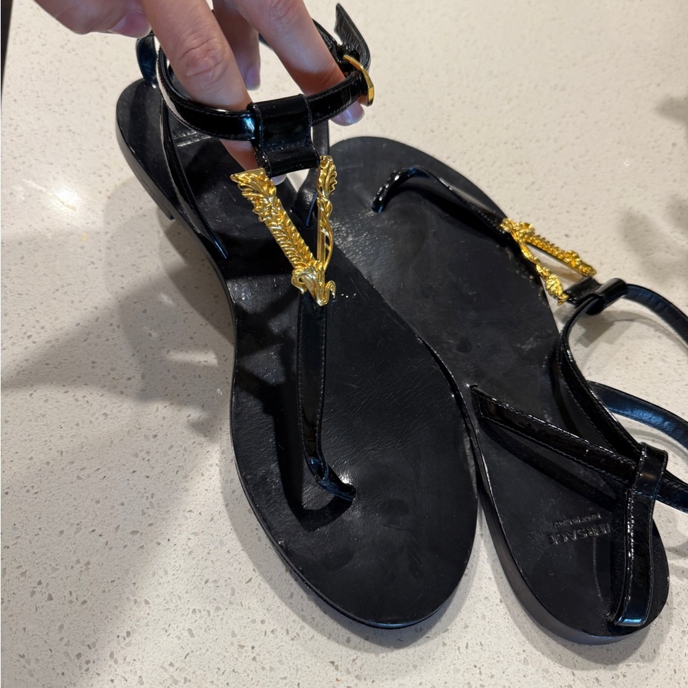 Versace Black Virtus Flat Sandals - Picture 5 of 6